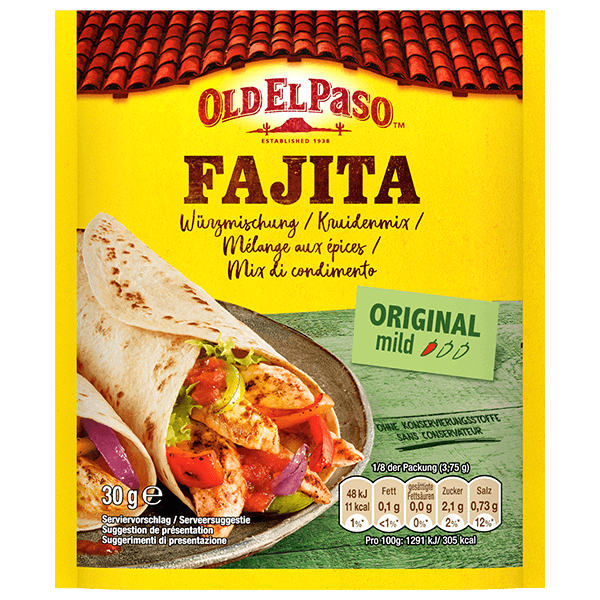 un paquet de mélange d'épices douces pour fajitas Old El Paso Original, 30 g