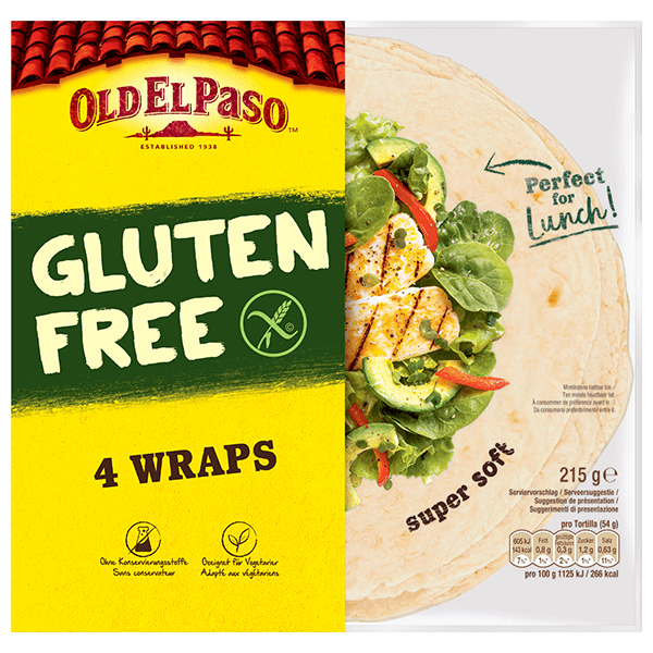 un paquet de tortillas sans gluten Old El Paso 4 wraps, 215g