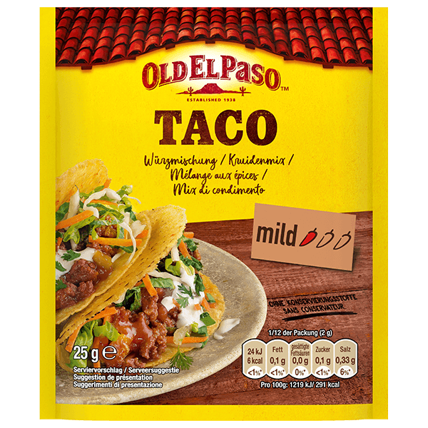 un paquet de mélange d'épices douces pour tacos Old El Paso, 25 g
